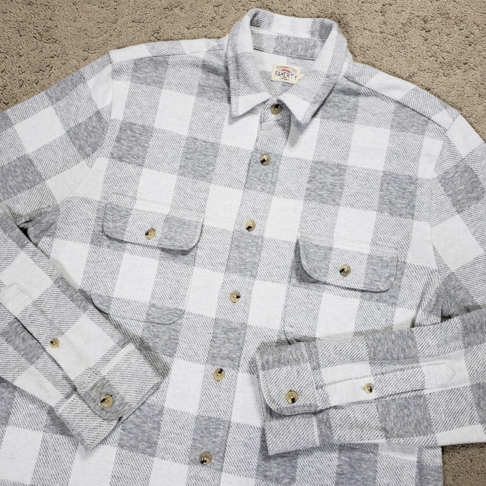 Faherty Legend Sweater Shirt Mens Large Gray Buffalo Check Plaid Preppy Outdoor